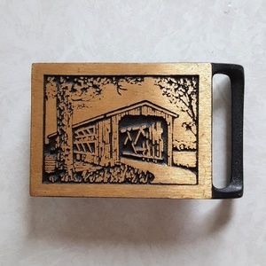 Vintage Solid Brass Bridge Scene Belt Buckle